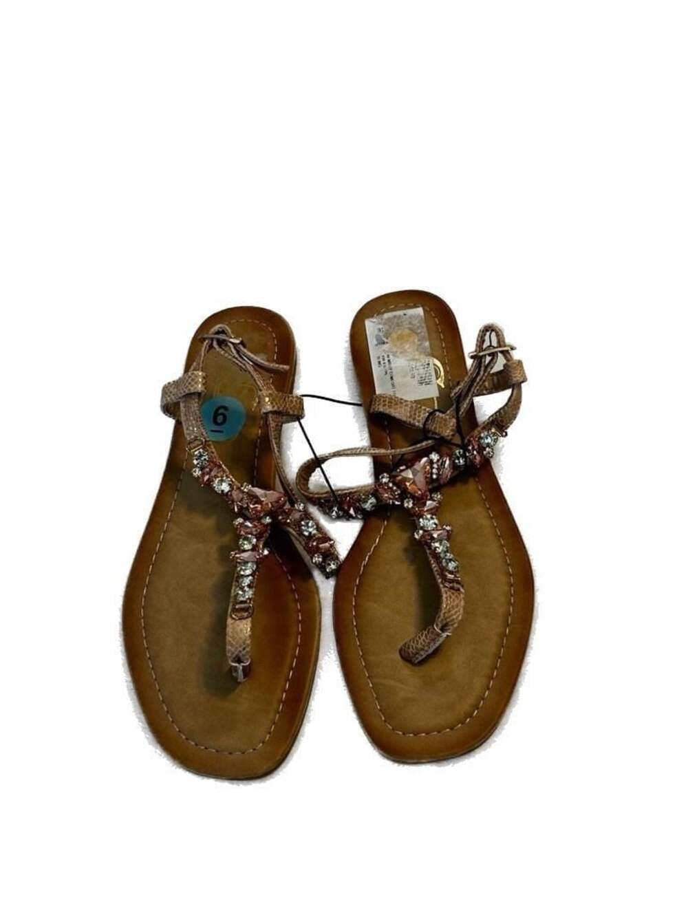 New GC Shoes Angie Women's Jeweled T-Strap Flat Sandals in Rose Gold